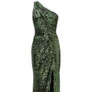 Badgley Mischka long emerald sequined dress